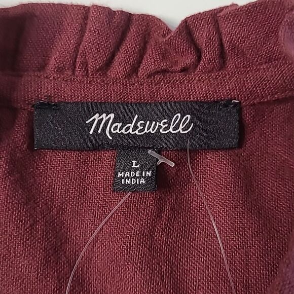 $140 NEW MADEWELL LONG SLEEVE MULBERRY MAROON RUFFLE MINI DRESS L LARGE NWT - Picture 7 of 14